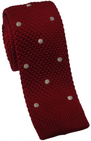 Red Knitted Tie with White Polka Dot Red Knitted Tie with White Polka Dot